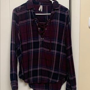 Plaid Lace-Up Women's Top - Purple